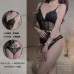 Ruo Ruo Sexy Backless Perspective Lace Deep V Temptation with Chest Cushion Bra Style Top and Shorts Pure Desire Three Point Set