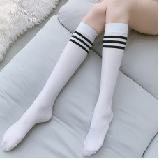 Guiruo Fun Lingerie Women's Black and White Stripe Seduction Socks Pure Student Stockings High Tube Socks Leggy Socks W13