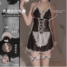 Guiruo Fun Lingerie Role Play Sexy Perspective Mesh Temptation Japanese Lace Servant Uniform Set 1161