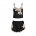 Guiruo Spring/Summer New Women's Imitation Silk Ice Silk Suspender Top and Shorts Two Piece Lace Sexy Home Fur 951