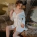 Guiruo Sexy Lapel Satin Boyfriend Style Shirt 3D Bow Perspective Lace Home Sleeping Dress Set 3447