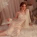 Guiruo Sexy Velvet Lace Temptation Pure Desire Square Neck Suspended Sleeping Dress Comfortable Outer Robe Home Suit Set P2941