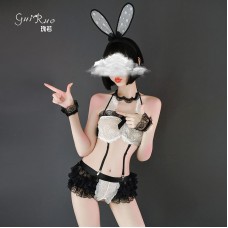 Guiruo Fun Lingerie Female Role Play Rabbit Girl Lace Perspective Sexy Open Range Uniform Set 218