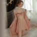 Guiruo Satin Mesh Perspective Lace Chest Cushion Sexy French Suspender Sleeping Dress Comfortable Robe Home Set 3141