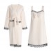 Guiruo Sexy Flannel Lace Splice Thickened Hanging Pajama Dress Lace up Outer Robe Women's Homewear Set P2875