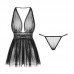 Guiruo Deep V Pleated Open Back Design Perspective Double Layer Mesh Skirt Sexy Hanging Neck Sleeping Dress Home Suit 630