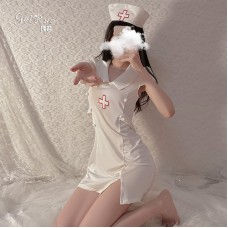 Guiruo Fun Lingerie Sexy Small Breast Nurse Uniform Split Slim Fit Role Playing Professional Women's Set 1691