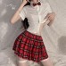 Guiruo Fun Lingerie Sexy and Tempting Bow Neck Check Pleated Short Skirt Pure Student Uniform Set 2587