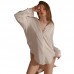 Guiruo Sexy Boyfriend Style Shirt with Open Front Off Shoulder Temptation Solid Satin Simple and Comfortable Nightwear Home Suit 3265