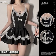 Guiruo Fun Underwear Sexy Deep V Lace Sweet Fluffy Skirt Maid Sling Sleeping Dress Uniform Sexy Set 1390