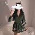 Guiruo satin patchwork embroidered pajamas women's lace up sexy long sleeved pajamas bathrobe temptation home clothing set 400