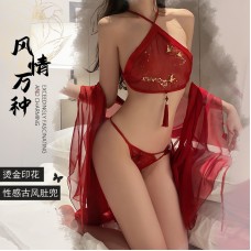 Guiruo Fun Lingerie Sexy National Style Gold Stamped Pajamas Hot Hanfu Temptation Pure Desire Bed Uniform Set 2695