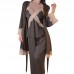 Guiruo Sexy Deep V Plus Chest Cushion Suspender Top Long Pants Outer Robe Three Piece Comfortable Pure Lust Home Suit Set