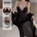 Guiruo Satin Deep V Lace Perspective and Chest Cushion Steel Ring Gathering Long Sleeping Dress, Outer Robe, Home Suit Set J2987