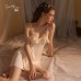 Guiruo Sexy Satin Smooth Back Deep V Bow Tie Private Steel Ring Gathering Sleeping Dress Home Suit Set 2134