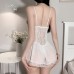 Guiruo Fun Lingerie Sexy Mesh Perspective Attractive Sweet Solid Color Suspended Sleeping Dress Women's Home Suit Set 2216