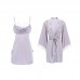 Guiruo Solid Satin Sexy High Split Stacked Collar Open Back Suspended Sleeping Dress Open Front Outer Robe Home Set 2063