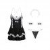 Guiruo Fun Lingerie Women's Sexy Deep V Fluffy Skirt Lace Maid Role Playing Uniform Set 1390