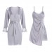 Ruo Ruo Satin Surface with Chest Cushion Sexy High Split Pleated Waist Shrinking Pure Desire Sleeping Dress Outer Robe Home Set 3156