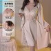 Guiruo Sexy Satin Lace Perspective Cross Back with Chest Cushion Pure Desire Sleeping Dress Outer Robe Home Suit Set 2744