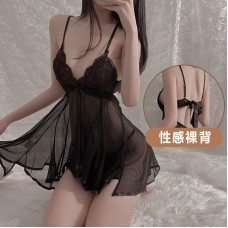 Guiruo Fun Lingerie Sexy Mesh Perspective Attractive Puffy Skirt Sweet Hanging Sleeping Dress Home Suit Set 1583