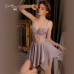 Guiruo Sexy Open Back Transparent Lace and Chest Cushion Satin Suspended Sleeping Dress Outer Robe Women's Home Suit Set 3299