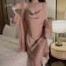 Guiruo minimalist style, solid color, sexy, low cut collar, open back, seductive satin nightgown, outerwear, home clothing set 1477