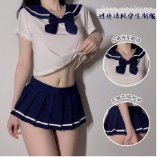 Guiruo Fun Lingerie Female Sexy Pure Student Dress Pleated Skirt Mini Short Role Playing Uniform Set 600