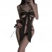 Ruo Ruo Sexy Hollow out Temptation Deep V Satin Lace Lace Steel Ring Gathering Perspective Lace One Piece Fun Set 2343