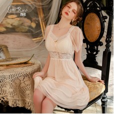 Guiruo French Sweet Court Style Sexy with Chest Pads Gathered Pajamas Can Be Outworn Short Sleeve Home Suit Set 2534