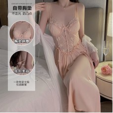 Guiruo Lingerie Sweet Lace Perspective Temptation with Chest Cushion Steel Ring Gathering Sleeping Skirt Outer Robe Home Set J2987