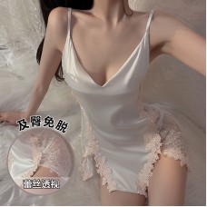 Guiruo Sexy Lace Perspective Temptation Short No Take Off Pajamas Split Strap Nightwear Women's Home Furnishing Set 702