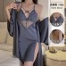 Guiruo Sexy Open Back Split Ice Silk Sling Sleeping Dress Pure Desire Bow Tie Sleepwear Outer Robe Home Suit Set 2355