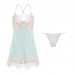 Ruo Ruo Sexy Backless Temptation Strap Solid Ice Silk Pure Desire Wind Lace Suspender Sleeping Dress Home Suit Set 966