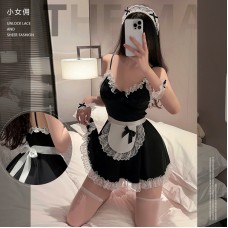 Guiruo Fun Lingerie Seduction Maid Dress Role Playing Sweet Lace Suspended Dress Maid Uniform Set 3092