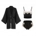 Guiruo Brand Sexy Waist Lure Pajama Strap Shorts Outer Robe Three Piece Women's Home Suit Set 1092