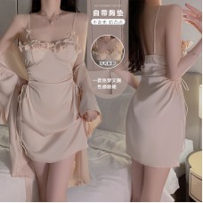 Guiruo Sexy Open Back with Hollow Drawstring on Both Sides for Slim Fit and Padded Chest, Sleeping Dress, Outer Robe, Home Set P3144