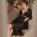 Guiruo New Sleepwear Ice Silk Comfortable and Chest Cushion Gathered Open Back Suspended Sleepwear Gown Home Fur Set 3372