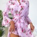 Guiruo Sexy Printing Split Deep V Lace Temptation Sling Sleeping Dress with Waist Tie Up Outer Robe Set Foreign Trade 9333