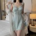 Guiruo Brand Silk Smooth Satin Combination Yarn Perspective Lace and Chest Cushion Sexy Open Back Sleeping Dress Outrobe Set J3179