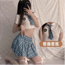 Guiruo New Fun Lingerie Women's Sexy Uniform Temptation Passionate Pure Student Costume Role Playing Set 1508