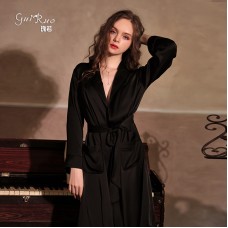 Guiruo Brand Spring and Summer New European and American Pajamas Women's Sexy Deep V Imitation Silk Pajamas Bathrobe Home Furnishing 879