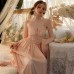 Guiruo Sexy Backless Seduction Long Steel Ring Chest Cushion Gathered Strap Sleeping Dress Outer Robe Home Suit Set J2987